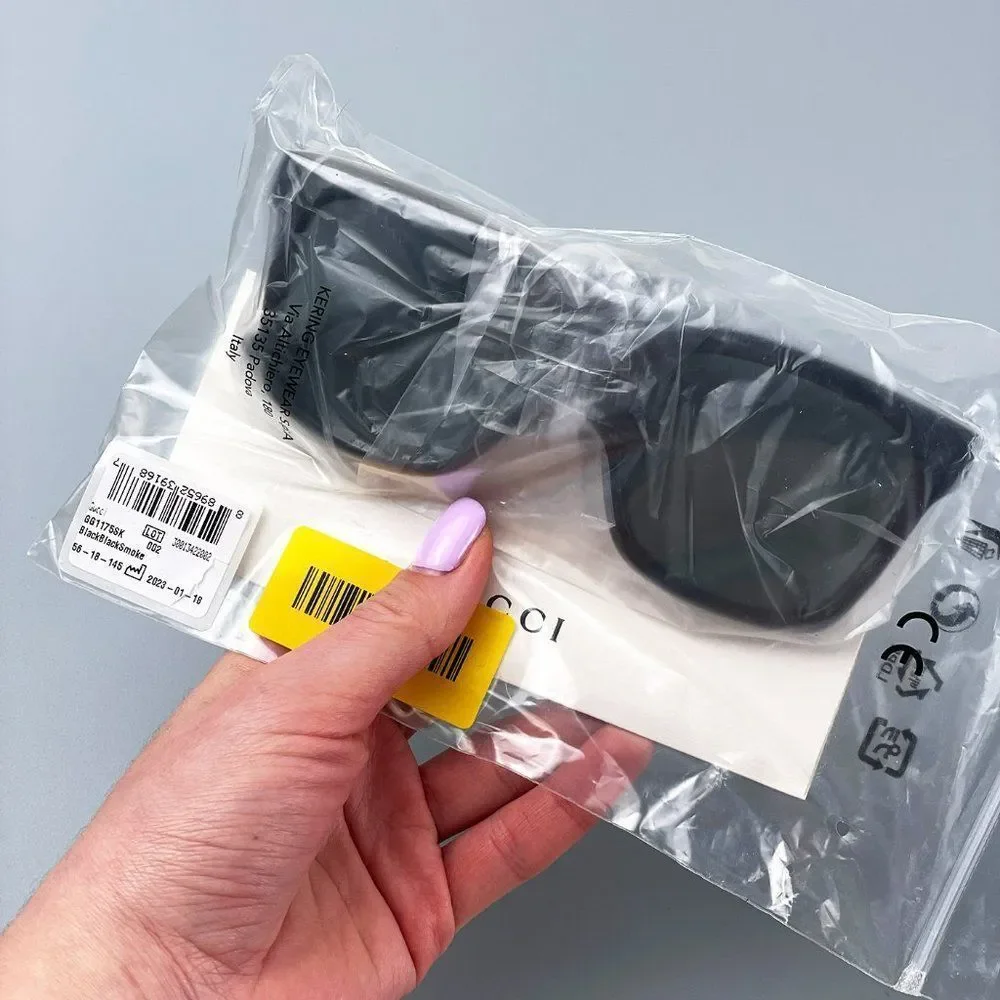 🔥 Gucci GG1175SK 002 Sunglasses Black Smoke Grey Square Unisex